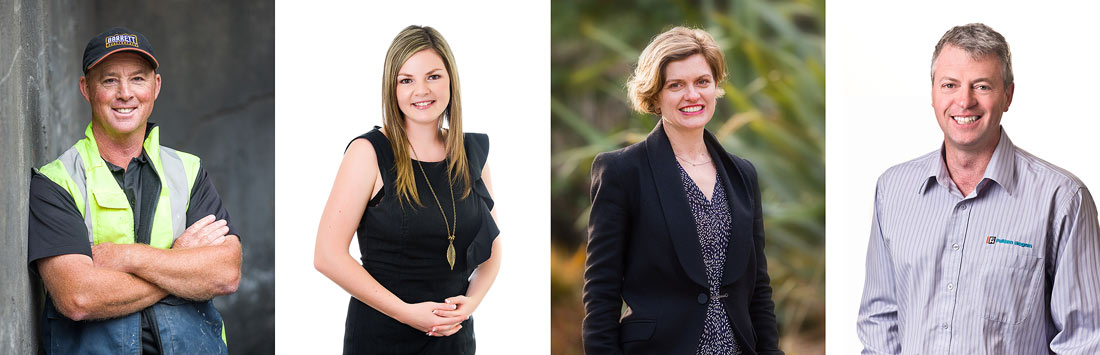 4 different business headshots. Indoor studio headshots and outdoor portraits for your business.